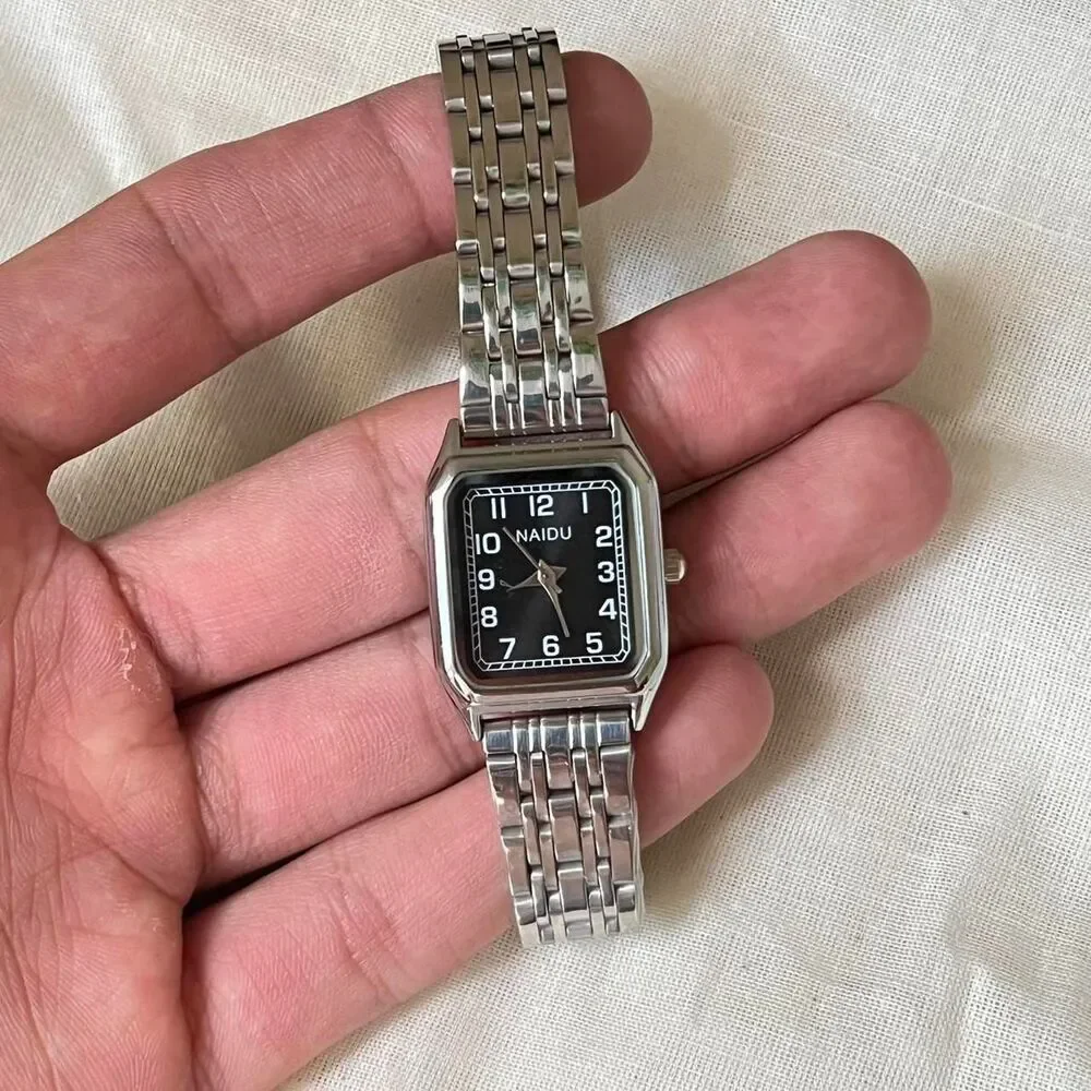 y2k black rectangle stainless steel quartz watch